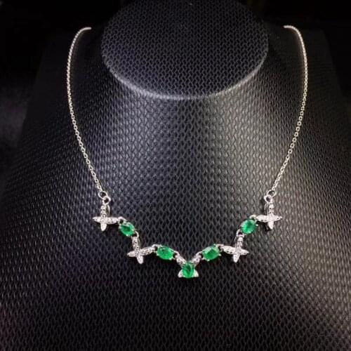 Natural green emerald Pendant necklace S925 silver Natural gemstone necklace Graceful lovely bowknot women party gift jewelery