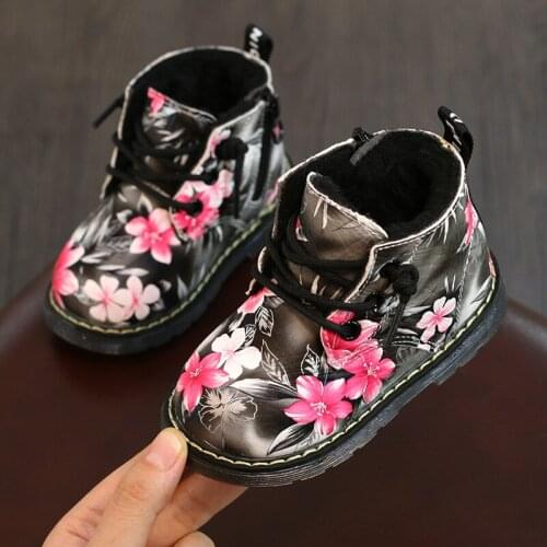 Floral Print Winter Boots Baby Shoes Girls Princess Boots Cotton Shoes