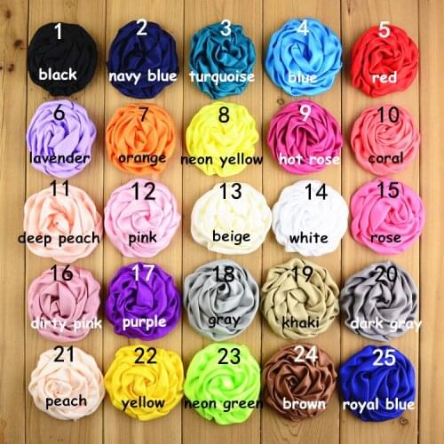 100 pcs/lot , 2.9" Satin Rolled Rose Rosettes Fabric Flowers , Silk Rolled Rosette Appliques