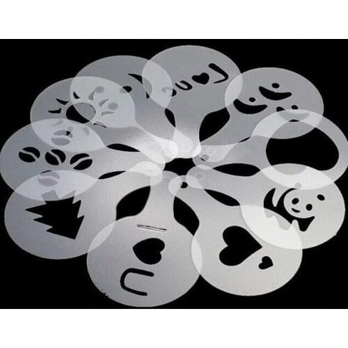 16Pcs Coffee Stencils Template Strew Pad Duster Spray+Stainless Steel Chocolate Shaker Cocoa Flour Coffee Sifter coffee filter