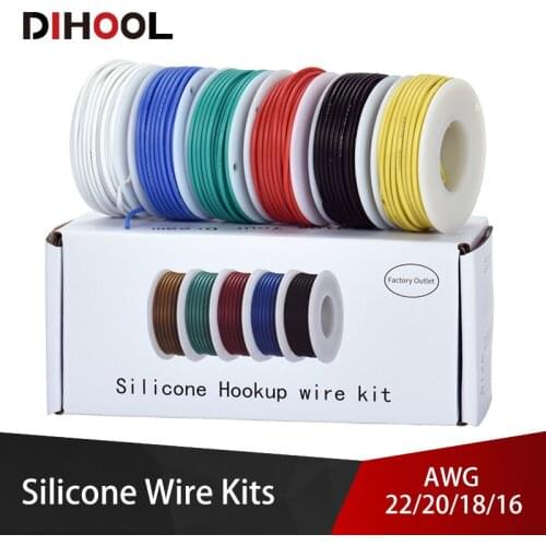 22/20/18/16 AWG Flexible Silicone tinned Wire Cable wires 6 color Mix kit Electrical Wire Copper wire For DIY