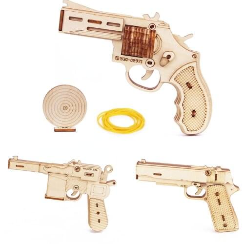 3 Kinds Rubber Band Gun Toy Revolver M1911 C96 Assembly Model 3D Wooden Puzzle Pistol Handgun DIY For Boys Shooting Gift