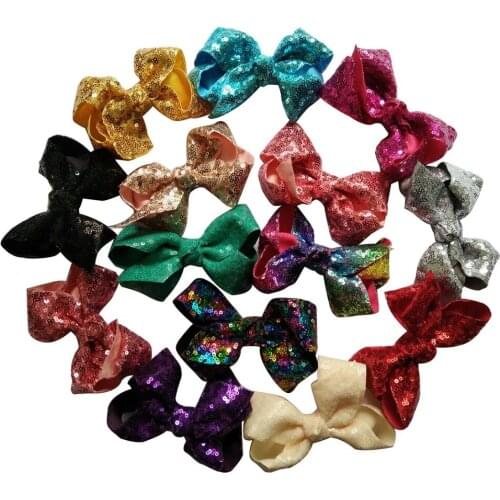 5" Large Sequin Bows Hair Clips Girls Sequin Hair Bows Clips Kids Fabric Bow Clips 4pcs/lot