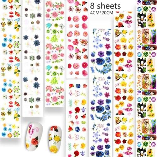 8pcs Nail Foil Stickers Set Flower Design Pattern Transfer Decal Slider Paper Nail Art Manicure Decorations