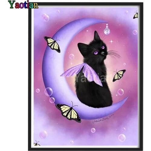 Diamond Embroidery Cartoon black cat moon butterfly Diy Diamond Painting Cross Stitch Kits Mosaic Accessories Adult Crafts Decor