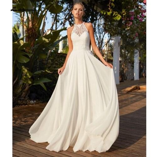Boho O Neck Off the Shoulder Lace A Line Beach Wedding Dresses Sweep/ Brush Train Lakshmigown vistidos de festa de casamento