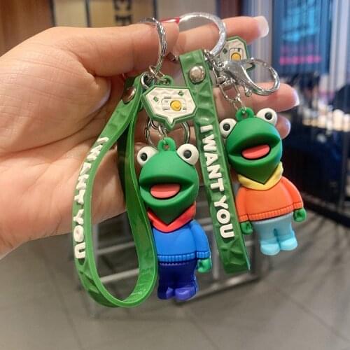 Cartoon Green Frog with Open Mouth Smiling KeyChain Women Lovely Key Chain Bag Pendant Key Ring for Women Kids Girls Toy Gift
