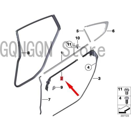 CAR External bead for right rear window bm wF07 GT 530D N57 F07 GT 550I N63 F07 GT 535D N57S External bead for rear door glass