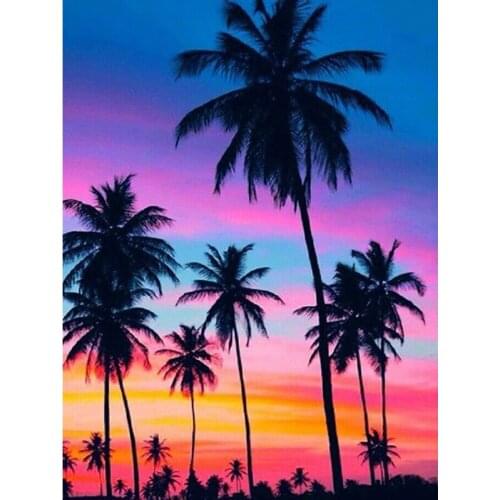 Dispaint Paint With Diamond Embroidery Beach tree landscape Diamond Painting Full Square Round Picture Of Rhinestone Decor