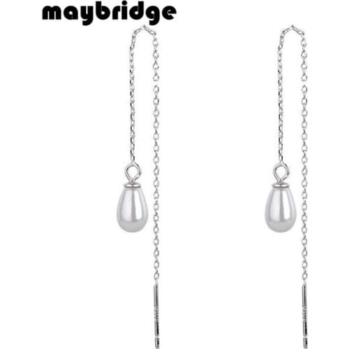 EM177 Simple Long Earring Teardrop Shaped All-match Imitation Pearl Tassel Earring For Women Silver Plated Jewelry Wholesale