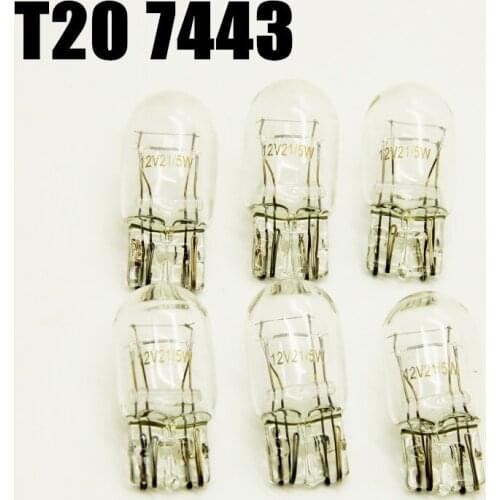 10pcs T20 7440 7443 21/5W clear Glass halogen lamps WY21W W21W Brake Bulbs Stop Light Side light Turn Signal Lamp 12v