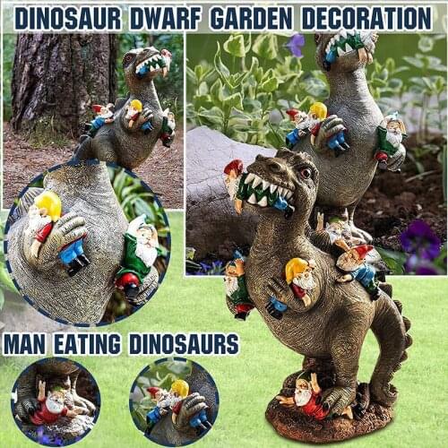 Gnome Massacre Garden Statue Creative Hilarious Indoor Outdoor Dinosaur Eating Gnome Orangutan Hugging Dwarf Ornament