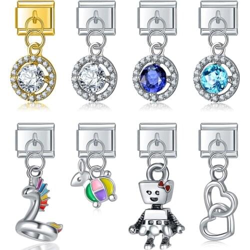 Hapiship 2021 Original Daisy Fashion Snake Rabbit Heart Round CZ Robot Charm Italian Links Fit 9mm Bracelet Jewelry Making DJ382