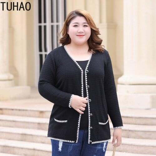 TUHAO 2020 Plus Size 5XL 4XL 3XL Womens Cardigan Autumn Sweater Top Cardigan Women Coats Sweaters for Mother Mom Work WM26