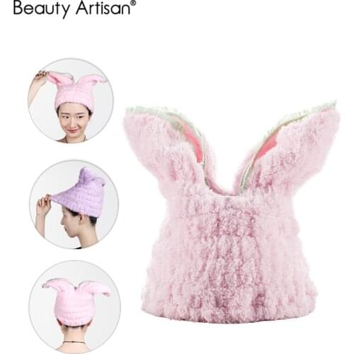 3 Colors Korean Dry hair hat Adult super absorbent bath towel dry hair cute rabbit ears increased thickening shower cap turban