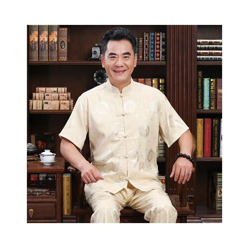 Summer Middle and old aged Tang suit men Buckl blazer masculino slim fit casaco jaqueta masculina Short sleeve coats mens jacket