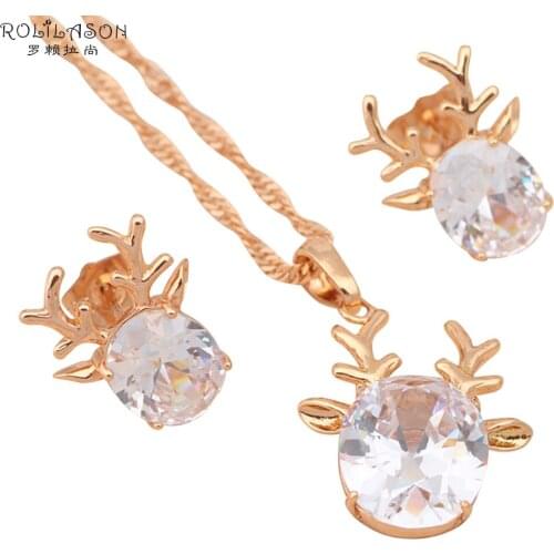 Cute Sheepshead design gold Tone Necklaces & Pendants Earrings AAA Zirconia Set for girl Fashion jewelry JS326