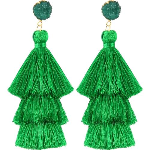 Boucle d'oreille femme Layered Long Tassel Earrings Bohemian Dangle Tiered Druzy Drop Earrings Women Gifts Jewelry