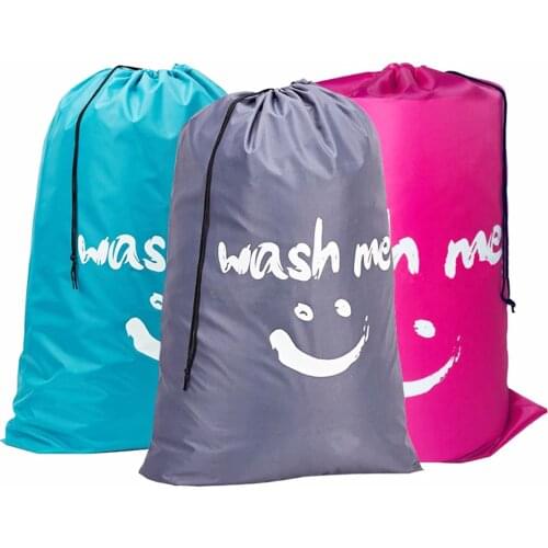 Smile Shape Nylon Laundry Bag Wash Me Travel Storage Pouch Machine Washable Dirty Clothes Organizer Wash Drawstring Bag