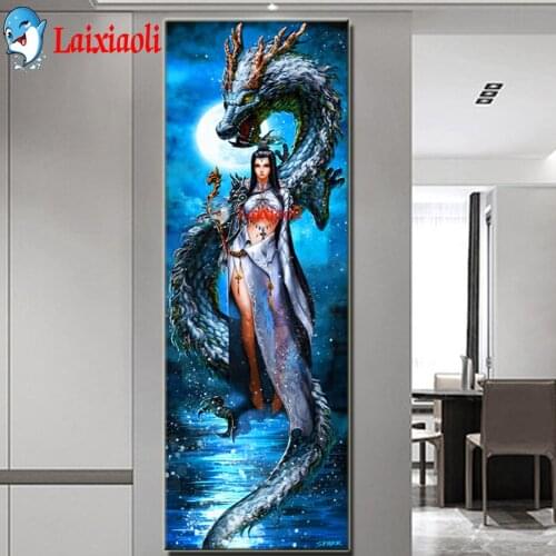 Cartoon anime girl with dragon Diamond Painting 5D Diy Full Diamond Embroidery moon landscape Mosaic large size new Home Decor