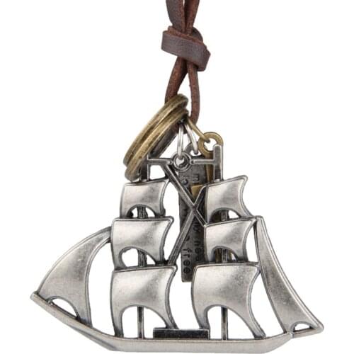 NIUYITID Mens Necklace & Pendants Retro Creative Sailing Ship Boat Jewelry Boys Necklaces Women Leather Neckless