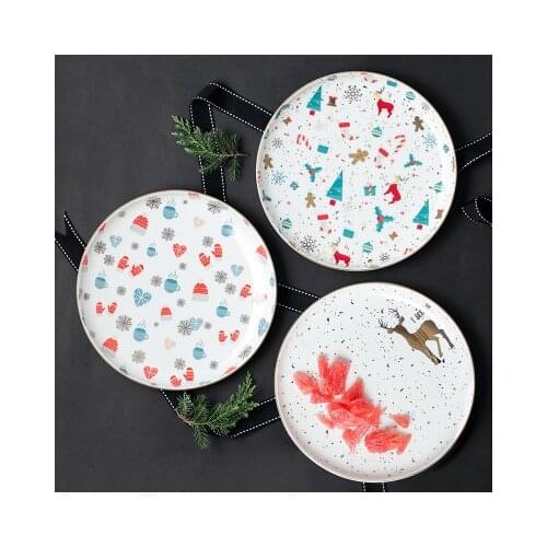 Nordic Ceramic Western Plate Fruit Cake Snack Salad Plate Home Decoration Golden Christmas Elk Home Tableware