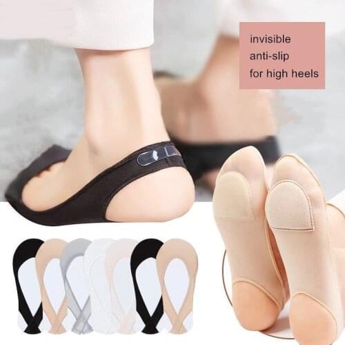 1Pair Invisible Boat Socks Women Summer Silicone Non-Slip Socks For High Heels Shoes Ice Silk Thin Half-Palm Suspender Boat Soxs