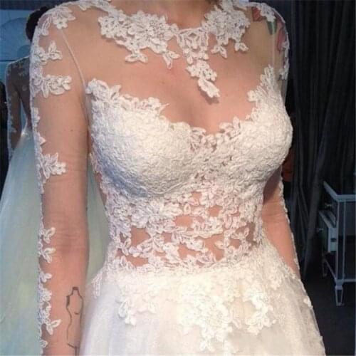 2020 New Hi-Lo Wedding Dresses Lace Applique Sheer Long Sleeves Wedding Dress Garden Beach Boho Bridal Gowns vestidos de noiva