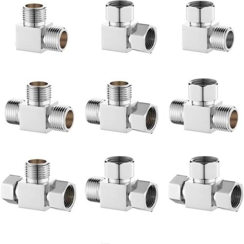 1/2" 3 Way Brass Chrome Diverter Water Separator T Shape Faucet Adapter Valve Water Tap Connector Splitter Shower Supply