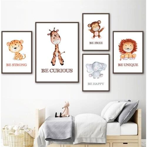 Animal Poster Giraffe Leopard Lion Monkey Elephant Zebra Tiger Print Nursery Wall Art Canvas Painting Nordic Baby Kid Room Decor