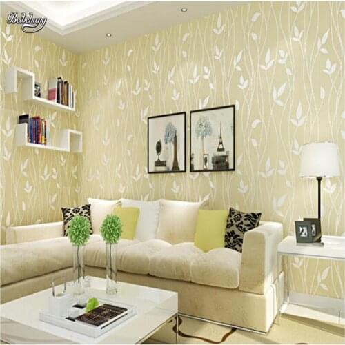 Beibehang Simple Pastoral 3d Nonwovens Wallpaper Warm and Plain Leaf Striped Bedroom Living Room TV Background Wallpaper