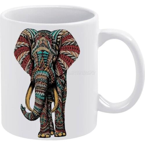 Ornate Elephant ( Color Version ) White Mug Coffee Mug 330ml Ceramic Home Milk Tea Cups and Mugs Travel Gift for Friends Elephan