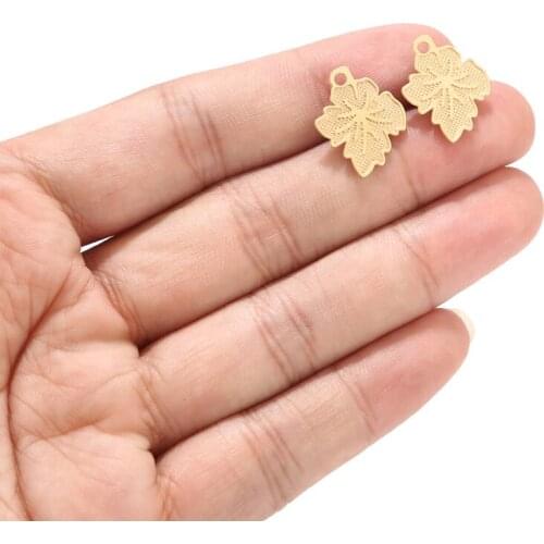 10pcs Stainless Steel Charm Leaves Earrings Gold Tone 16*18mm Earring Stud With Hole For Women DIY Earring Findings Making