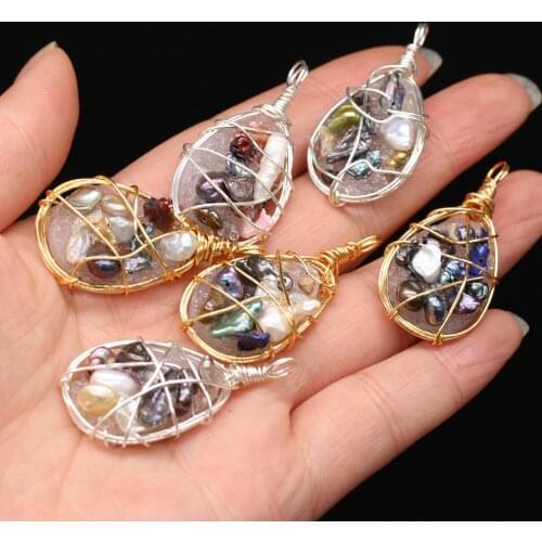 1pcs Natural Stone Drop Shape Crystal Pearl Pendant for Jewelry Making Necklace Earring Accessories Women Gift Size 20x40mm