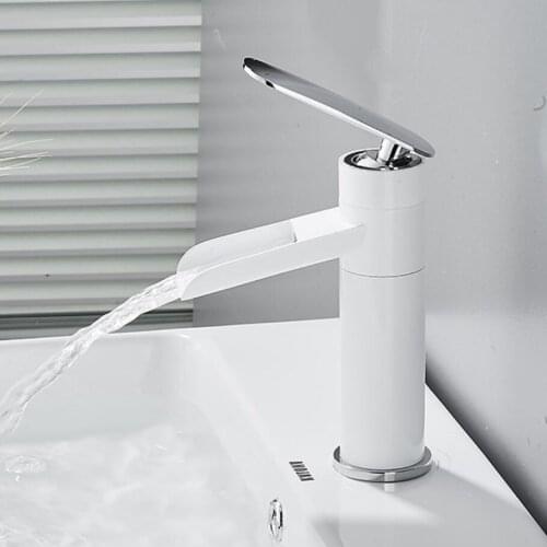 Bathroom Waterfall Faucet Basin Faucet White/Black Chrome Brass Faucet Vanity Vessel Sink Mixer Cold Hot Water Tap Deck Mount