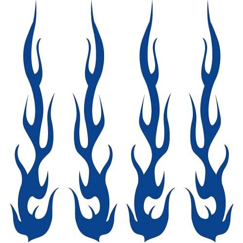 Blue Fire Tribal Flame Retro Reflective Decals Sticker for Motorcycle Bike Hard Hat Car Cane 5"x1", 4 Packs