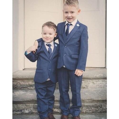 Dark Grey Boy Tuxedos 2020 Custom Made Notch Lapel Children Suit Two Buttons Kid Wedding/Prom Suits (Jacket+Vest+Pants+Tie)