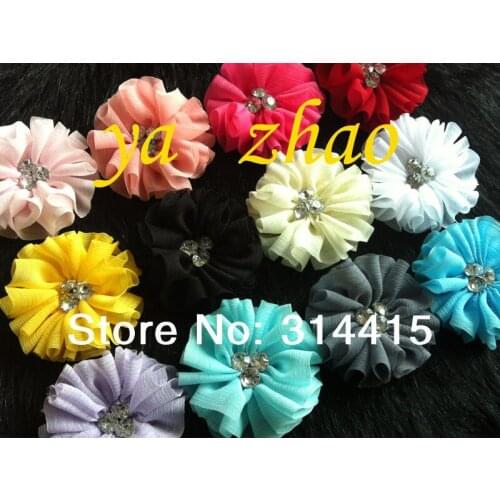 Trail order, 2.3" ballerina chiffon rhinestone baby hair flower, children hair accessory, 60pcs/lot, mixed12color, free shipping