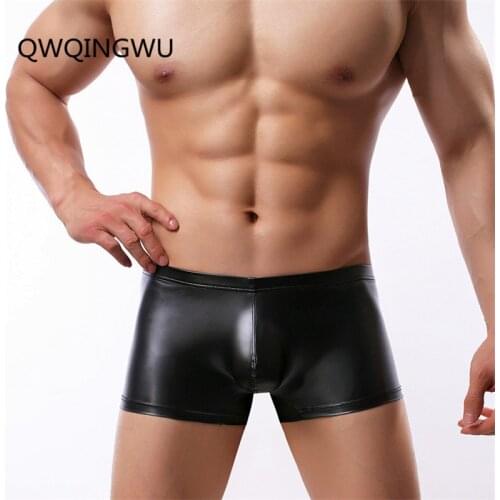 Sexy Gay Men Boxer Boxershorts Mens PU leather U Convex Pouch Underpants Fashion Male Panties Underwear Classical Plaid Shorts