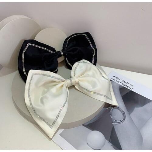 Korean Fashion Ribbon Fabric Bow Hairpins Crystal Rhinestone Hairclips for Women Headdres Ponytail Headpiece Hair Accessories