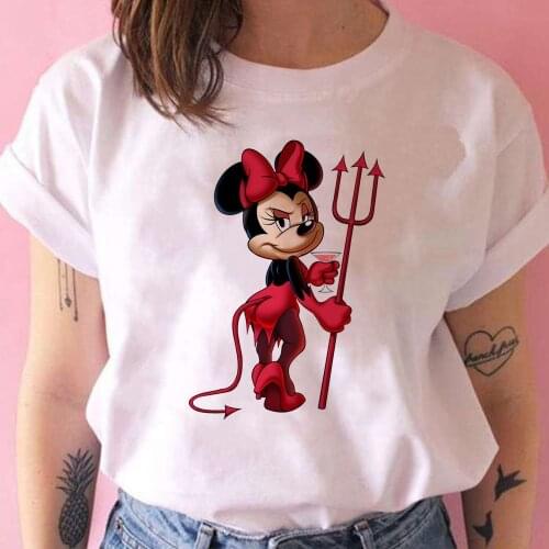 Little Devil Minnie Mouse Womens T-shirts Summer 2021 New Fashion Disney Clothing Edgy Design T Shirt Female Kawaii Graphic