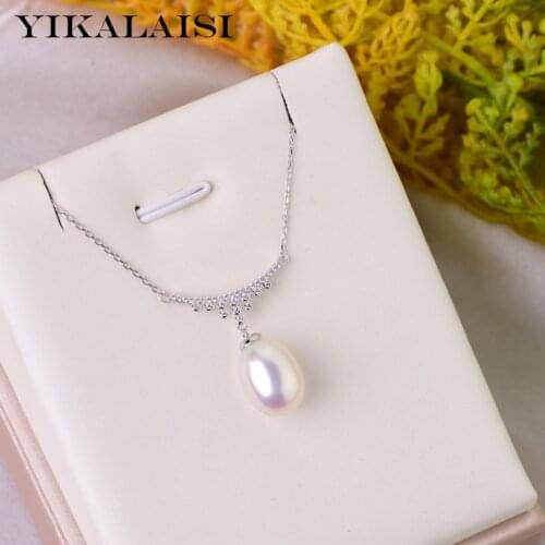 YIKALAISI 925 Sterling Silver Natural Freshwater Pearl Pendants Jewlery For Women 9-10mm Pearl size White Pink Purple Black
