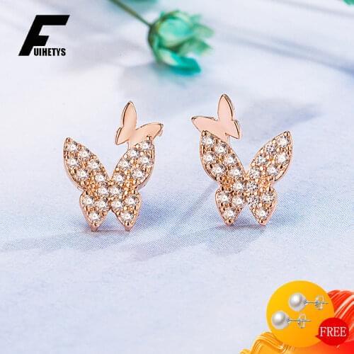 BaliJelry Trendy Women Earrings Silver 925 Jewelry Accessory for Wedding Engagement Butterfly Shape Zircon Gemstone Stud Earring
