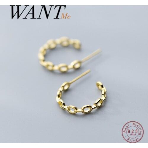 WANTME Real 925 Sterling Silver Minimalist Cuban Link Chain Charm Stud Earrings for Women Bohemian Punk Party Earrings Jewelry