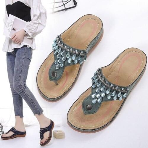 Thick-soled Slippers Women Ethnic Style Slippers 2021 New Fashion Large Size Womens Shoes Flip-flops Women