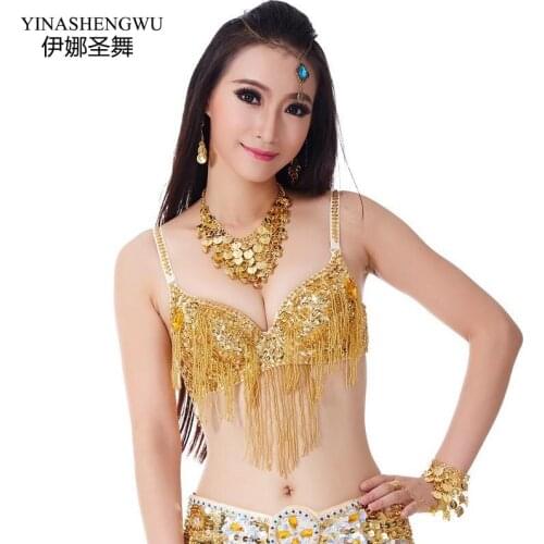 Women lady Sexy Belly Dance Top Bra bellydance Twinkling Sequined tassel Bra Beaded Fringe Dancing Costume dancewear Underwear