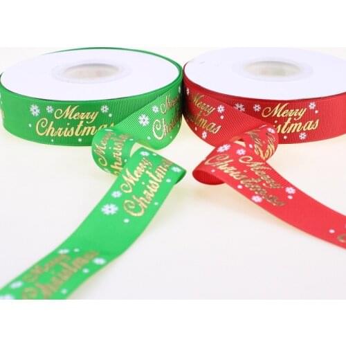 1"25mm Merry Christmas gold foil printed grosgrain ribbon for DIY hair clip and gift decoration,25/50/100 yards per lot