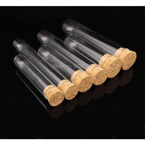 10pcs transparent round bottom glass test tube with cork stopper lab Flat - mouth thickened glass tube outer diameter 20/25/30mm
