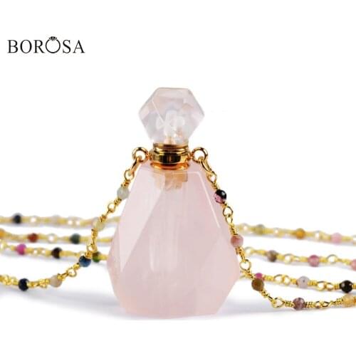 BOROSA 2Pcs Perfume Bottle Natural Multi-Kind Stone White Quartz Amazonite Amethysts 26inch Bead Chains Necklace Jewelry HD0091