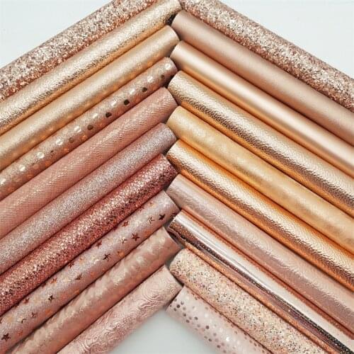 20PCS/SET Rose Gold Chunky Glitter Leather Fabric Stars Dots Snake Metallic Faux Leather For Earrings Bows DIY 21X29CM GM3501